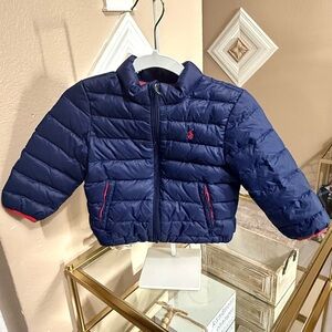 Ralph Lauren Navy Puffer Jacket with Red Accents